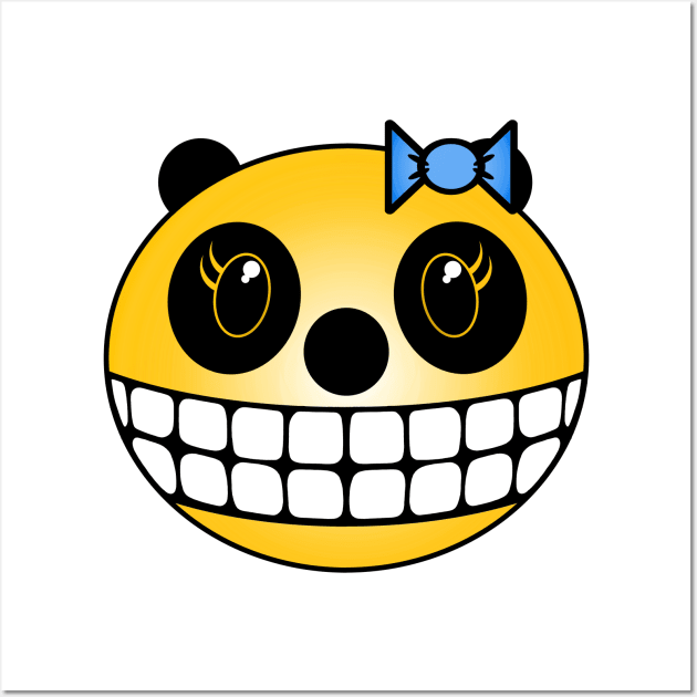 Girl Panda Bear - Yellow with Blue Bow Wall Art by RawSunArt